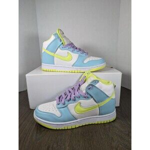 Nike By You Dunk High Top Sneakers Womens 9 Yellow Light Blue White DJ7030-991